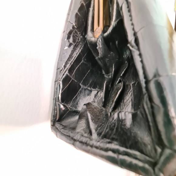 Vtg Alligator Bag Black 50s EUC Double Handle - Picture 11 of 12